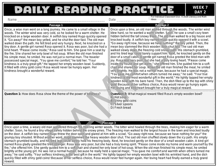 3rd Grade Differentiated Daily Reading Comprehension Passages (Weeks 5-8)