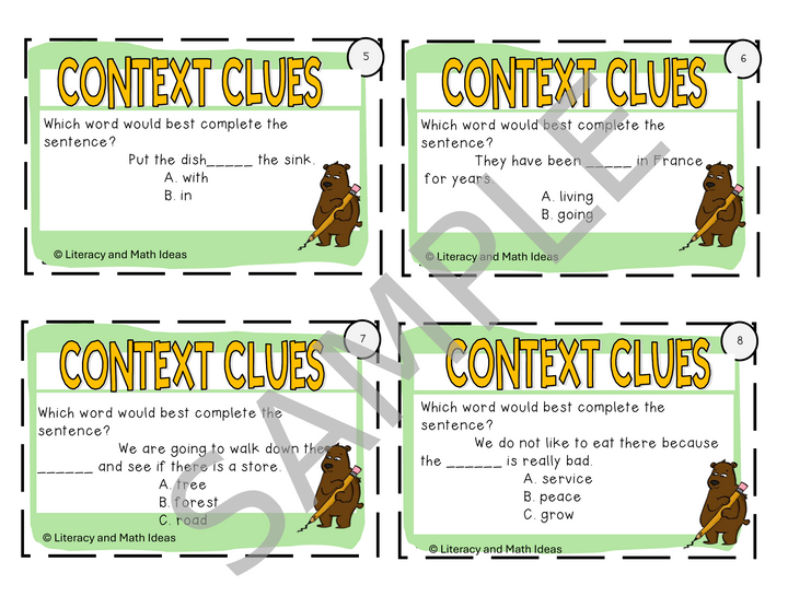 Vocabulary Task Cards: Context Clues, Homophones & Multiple Meaning Words