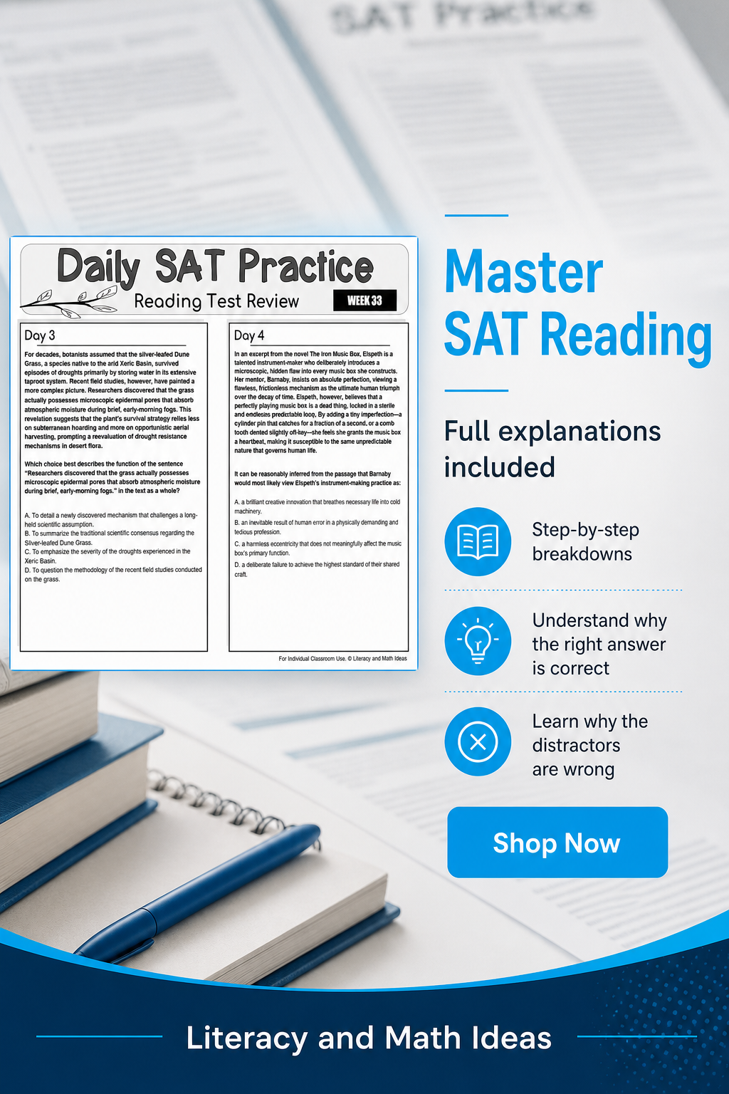 SAT Reading Prep: 10 Months of Daily Spiral Review & Explanations