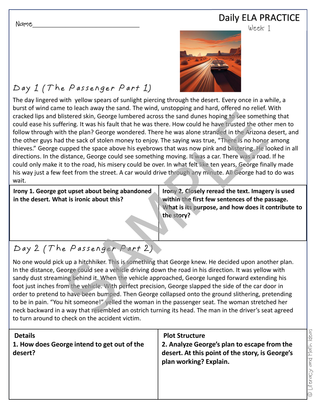 Middle School Reading Intervention Hi-Lo Passages (Month 1)