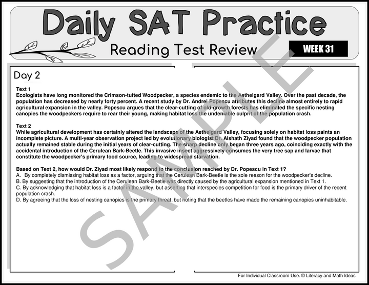 Daily SAT Reading Practice: Weeks 29-32 (Month 8)