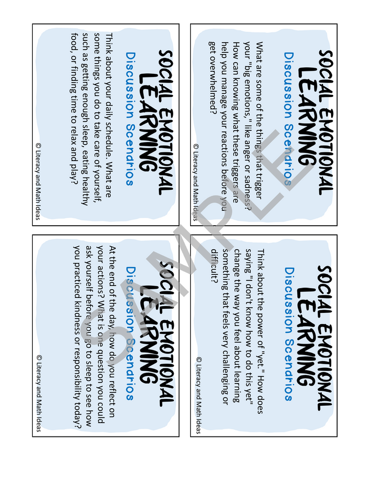 Free Social Emotional Learning (SEL) Worksheets & Discussion Cards