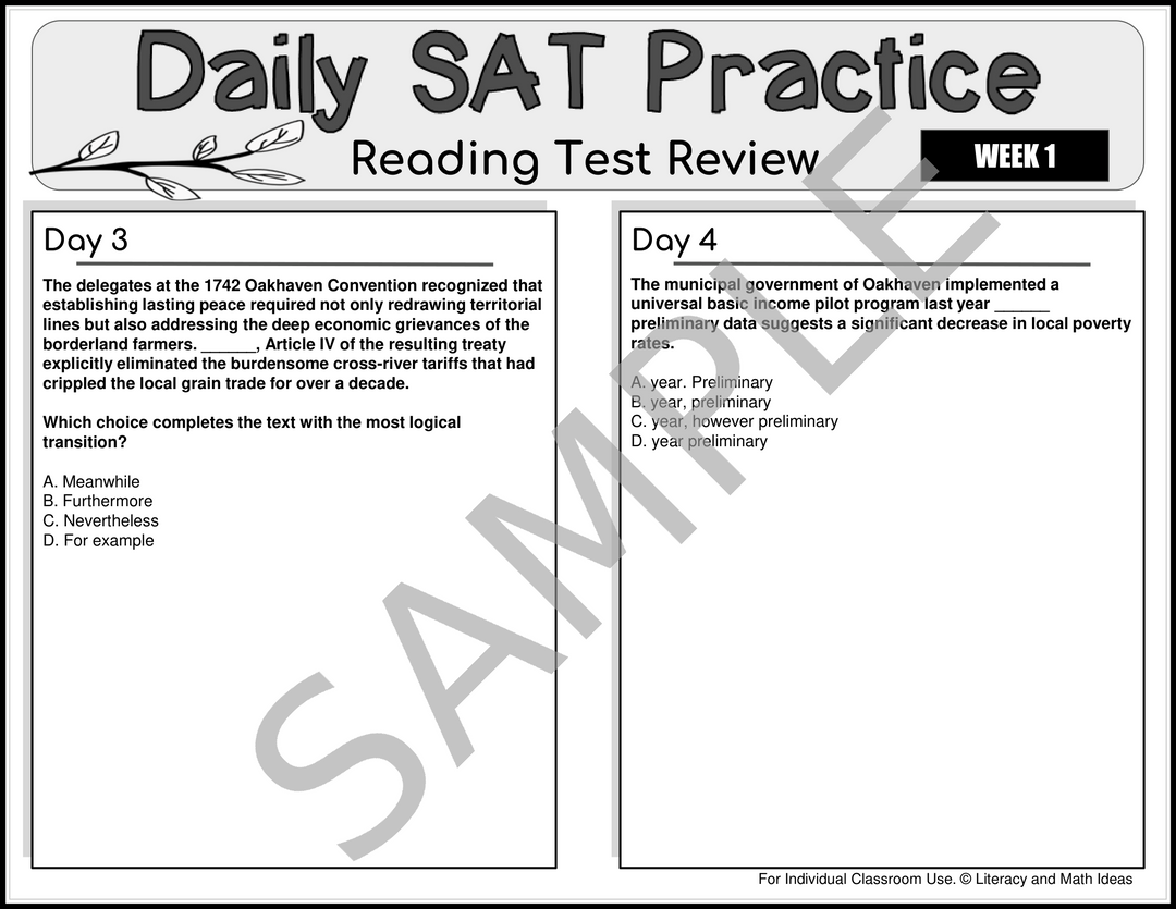 5-Day Daily SAT Reading Practice: Inference, Craft & Structure
