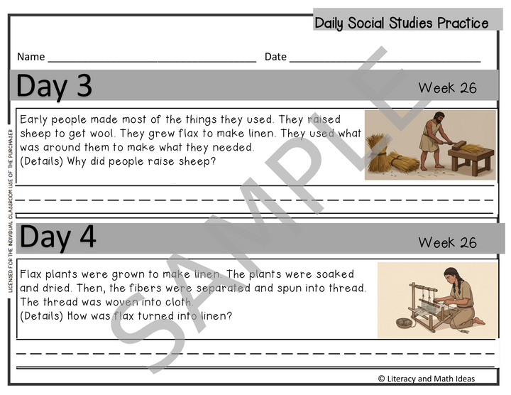 Grade 2 Daily Social Studies & Reading Comprehension Worksheets: Ancient World (Weeks 25-28)