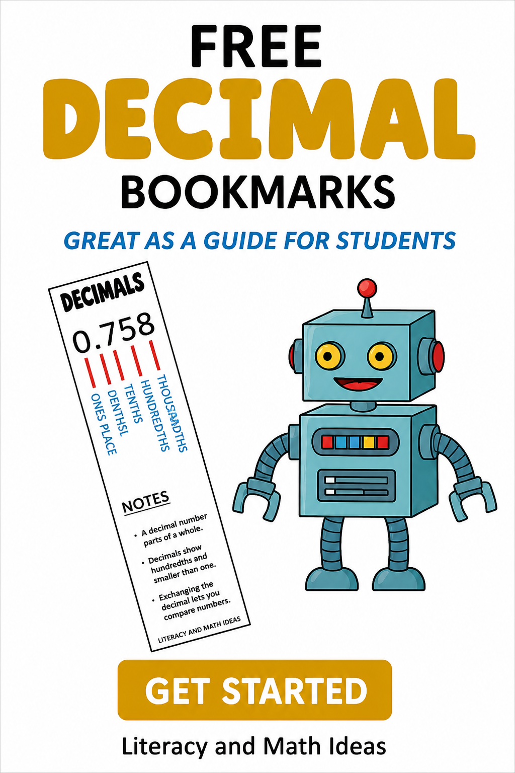 FREE Decimal Place Value Chart Cheat Sheet Bookmark and Reference Guide