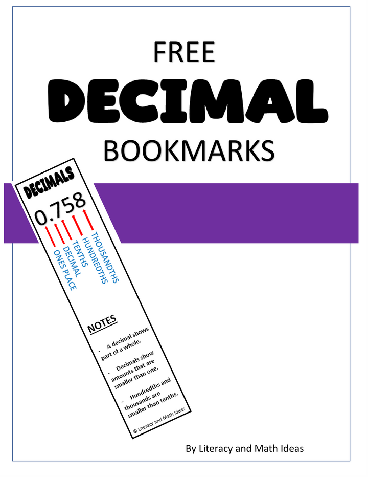 FREE Decimal Place Value Chart Cheat Sheet Bookmark and Reference Guide