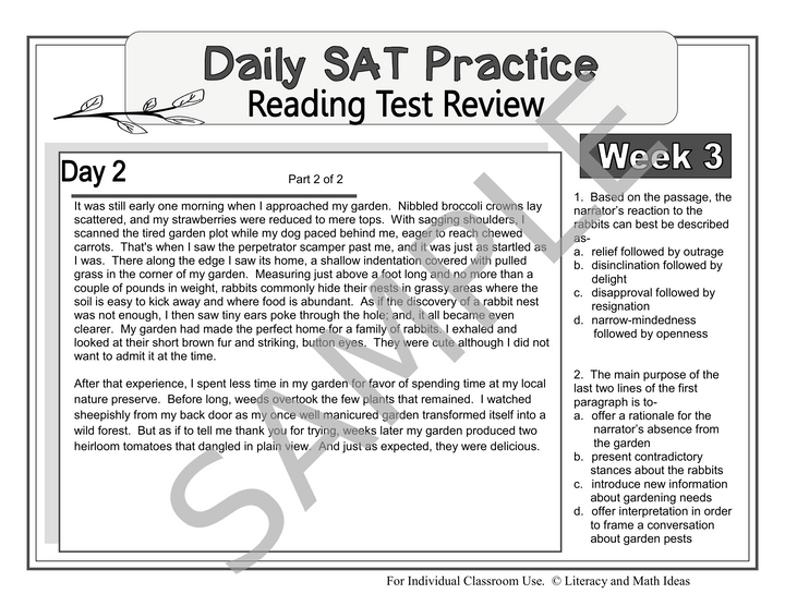 SAT Reading Prep: 8-Week Daily Spiral Review & Bell Ringers