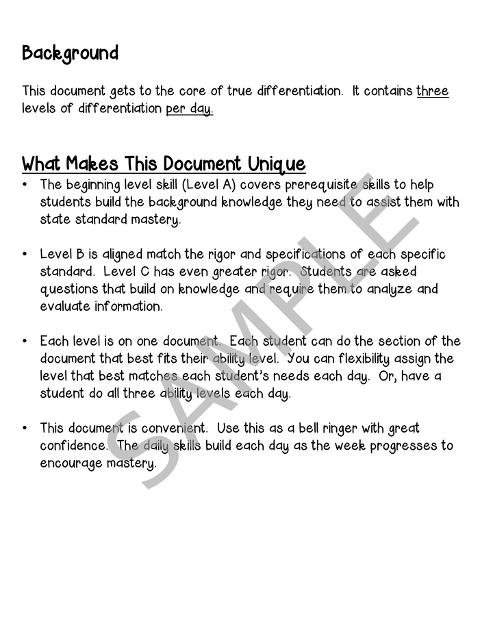 3rd Grade Differentiated Daily Math Practice: Month 1 Review