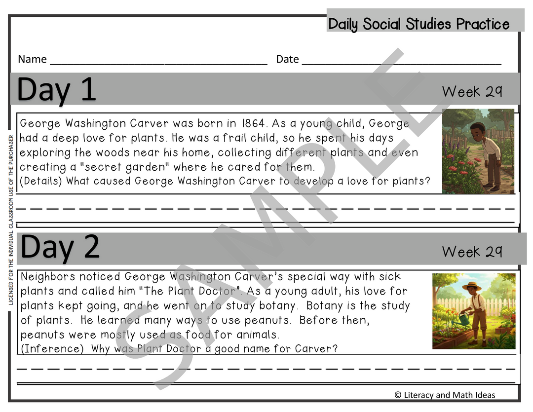 Grade 2 Daily Social Studies Practice: Biographies - Week 29