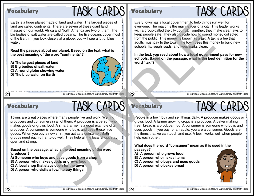 Grade 3 Vocabulary Context Clues Task Cards - CCSS RL.3.4 & RI.3.4