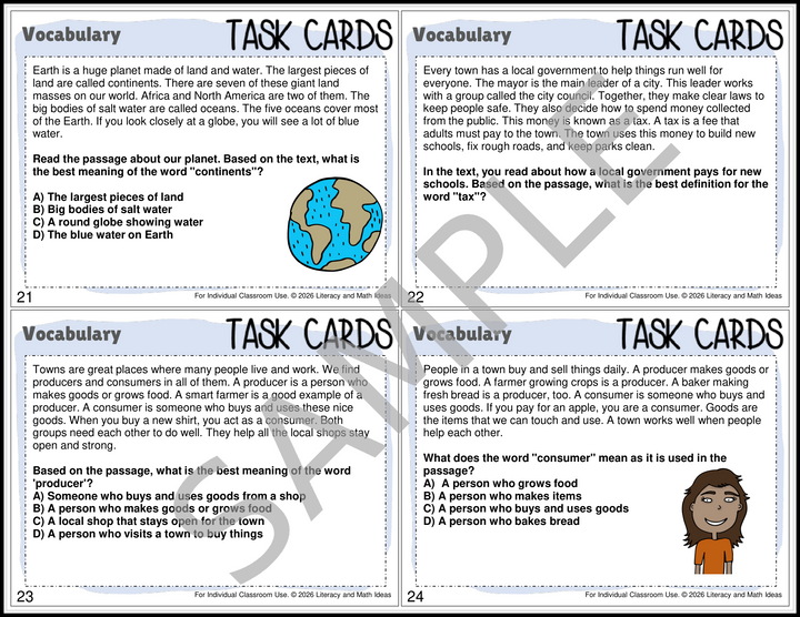Grade 3 Vocabulary Context Clues Task Cards - CCSS RL.3.4 & RI.3.4