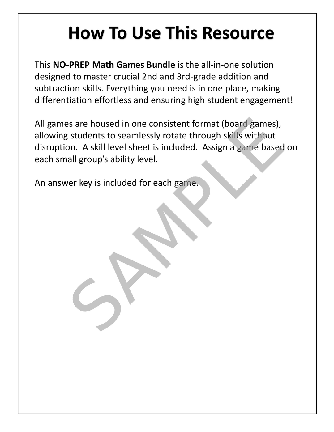 No-Prep 2nd & 3rd Grade Addition and Subtraction Board Games