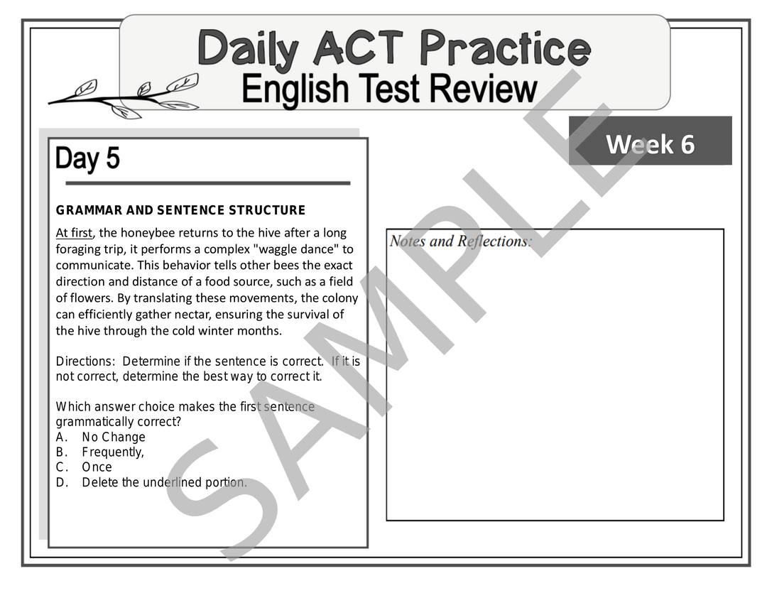 Daily ACT English Test Practice (Weeks 5 - 8): Grammar & Sentence Structure