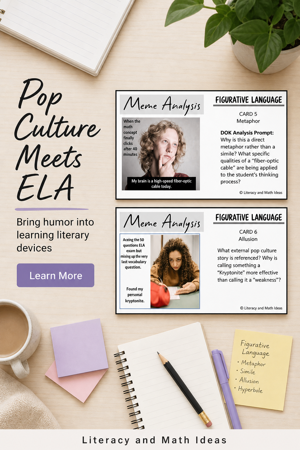 Figurative Language Meme Task Cards: Literary Devices Analysis Stations