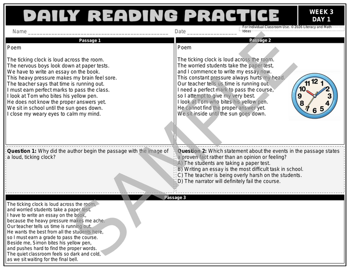 Differentiated Daily Reading Comprehension Passages - Grade 3 (Month 1)