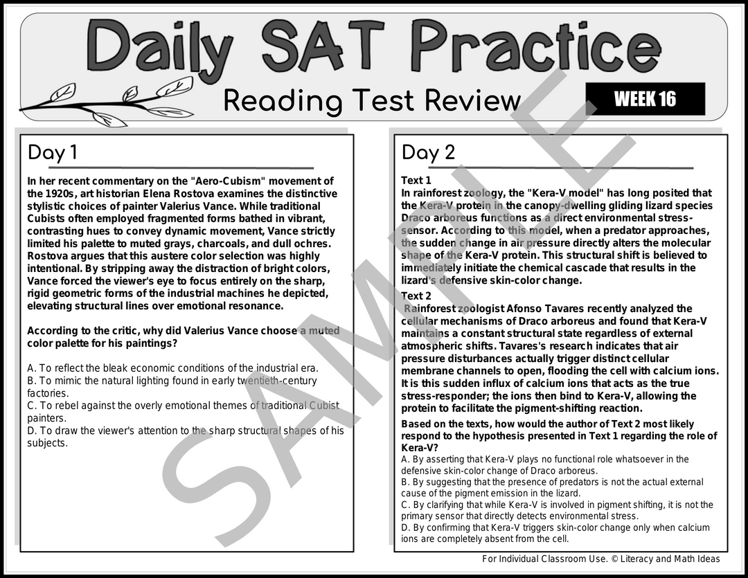 Daily SAT Reading Practice Weeks 13-16 (Month 4) - Test Prep & Detailed Explanations