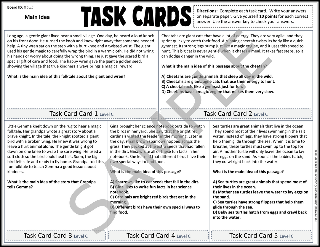 No Prep 3rd Grade Main Idea Task Cards | Science of Reading & Test Prep