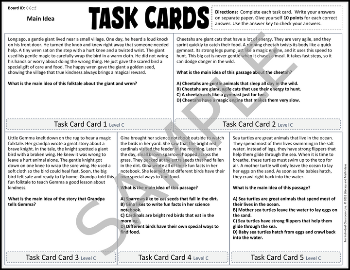 No Prep 3rd Grade Main Idea Task Cards | Science of Reading & Test Prep
