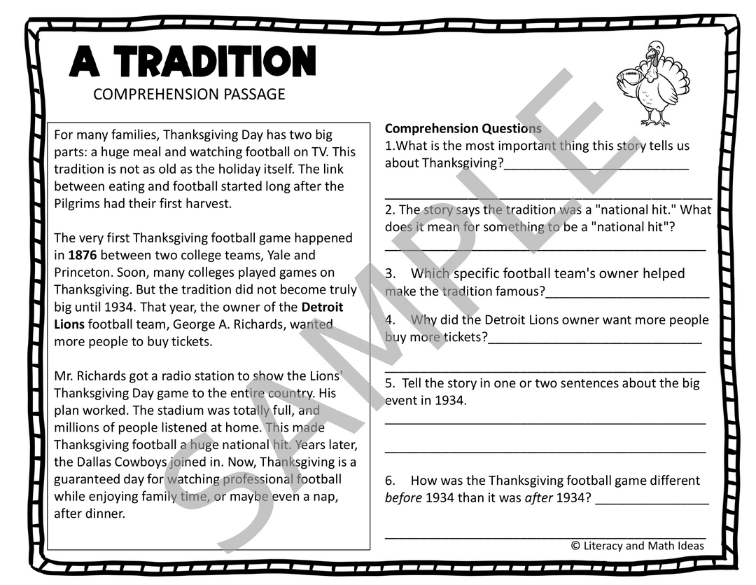 Thanksgiving Break Math & ELA Review Packet (Grades 3-5)