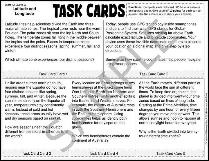 Latitude and Longitude No-Prep Task Cards (30 Activities)