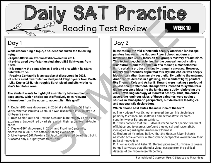 Daily SAT Reading Practice Weeks 9 - 12 (Month 3)