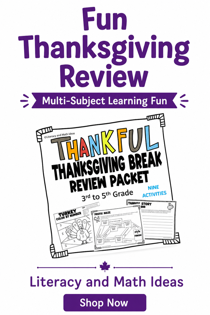 Thanksgiving Break Math & ELA Review Packet (Grades 3-5)
