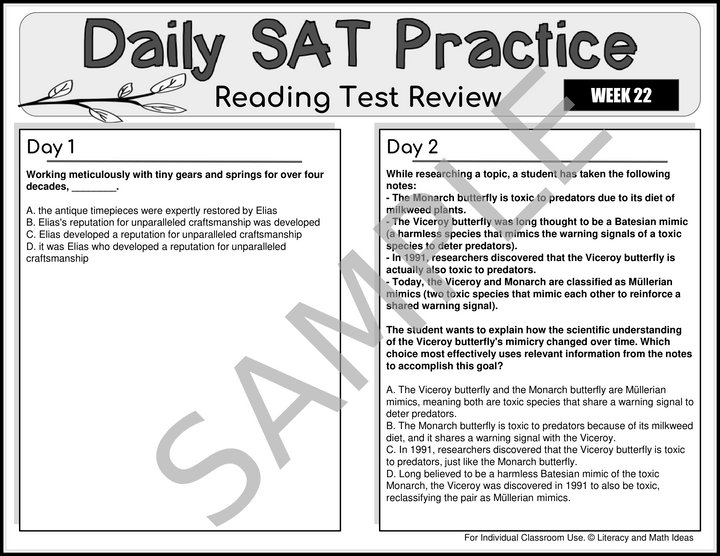 Daily SAT Reading Practice Weeks 21-24: Comprehensive Test Prep