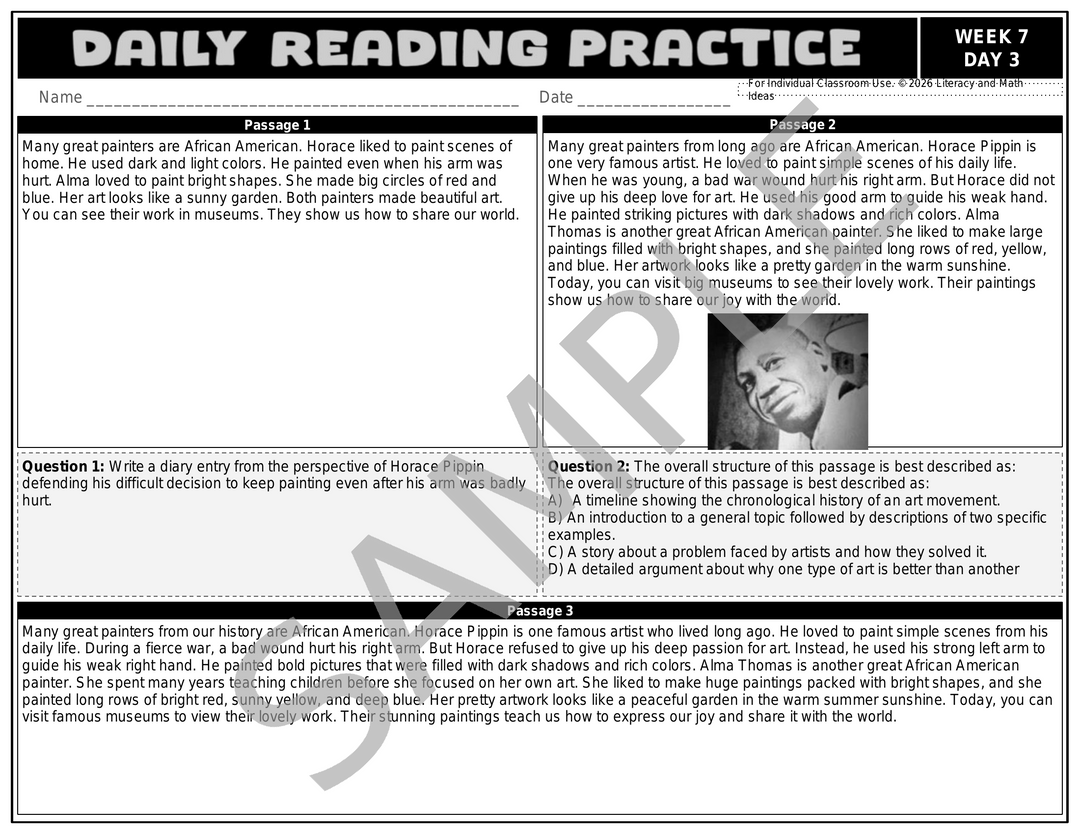 Differentiated Daily Reading Comprehension Passages - Grade 4 (Weeks 5-8)