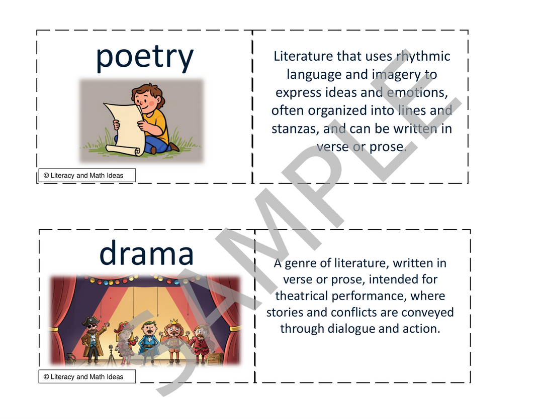 Literary Genre Flashcards with Printable Storage Box