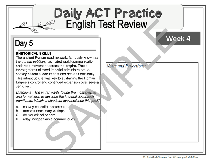 ACT English Daily Practice Week 4: Rhetorical Skills & Diction