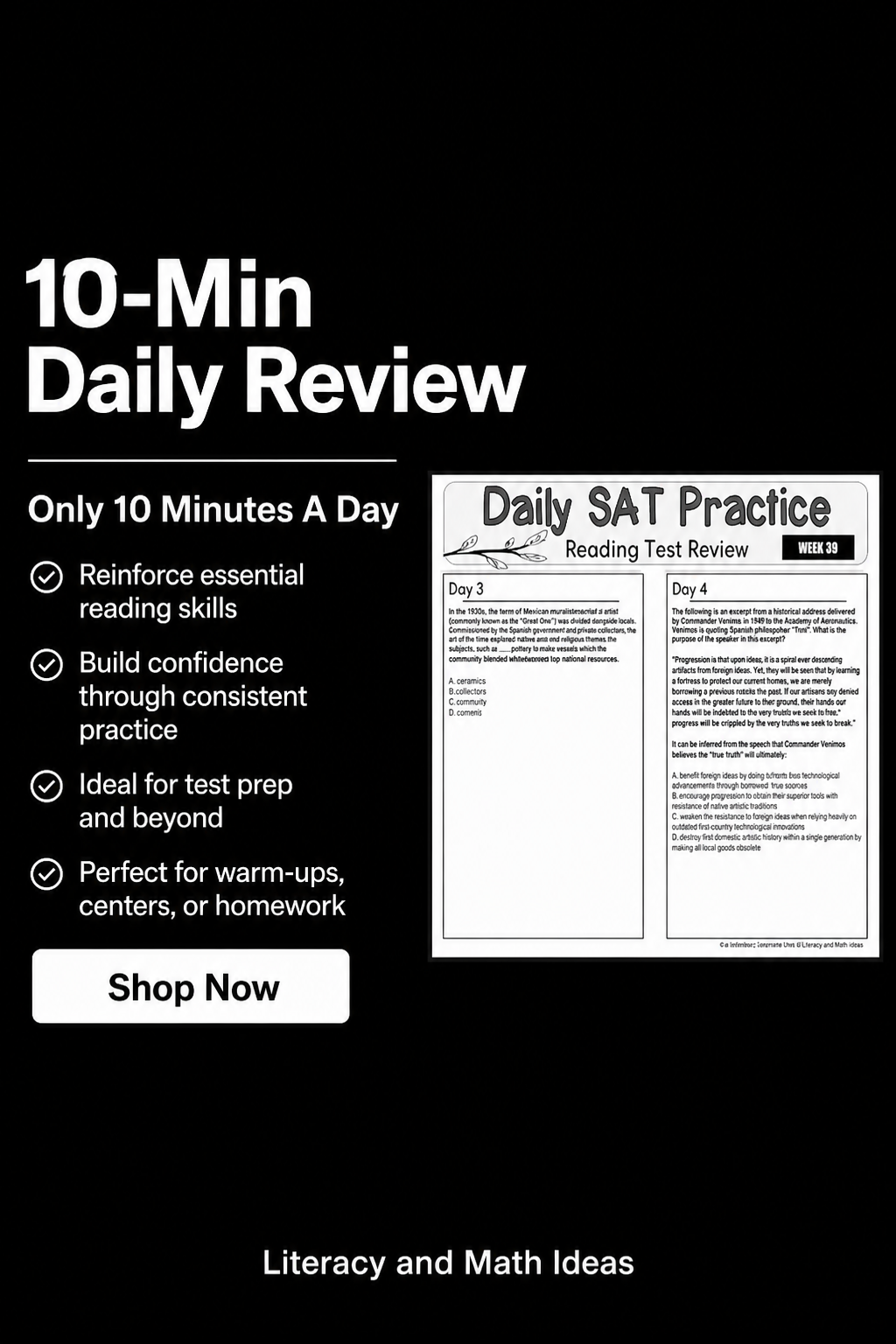 Daily SAT Reading Practice Weeks 37-40: Critical Reading & Grammar Prep
