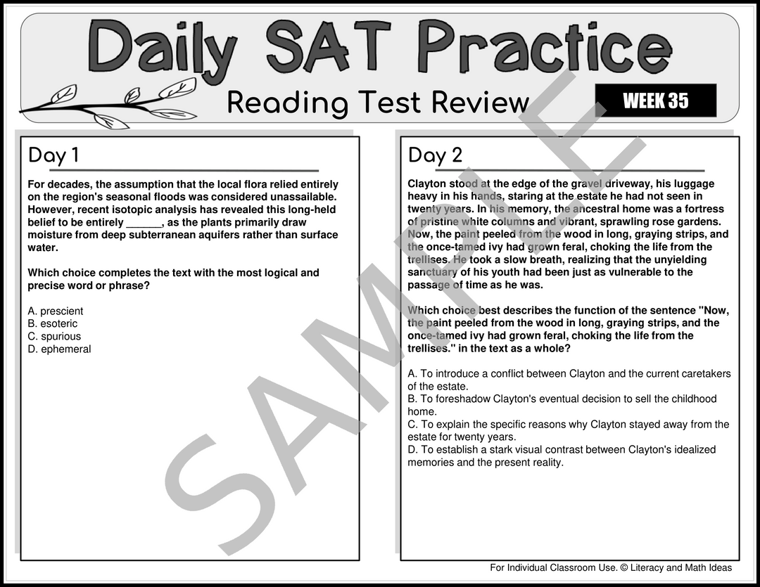 SAT Reading Prep: 10 Months of Daily Spiral Review & Explanations