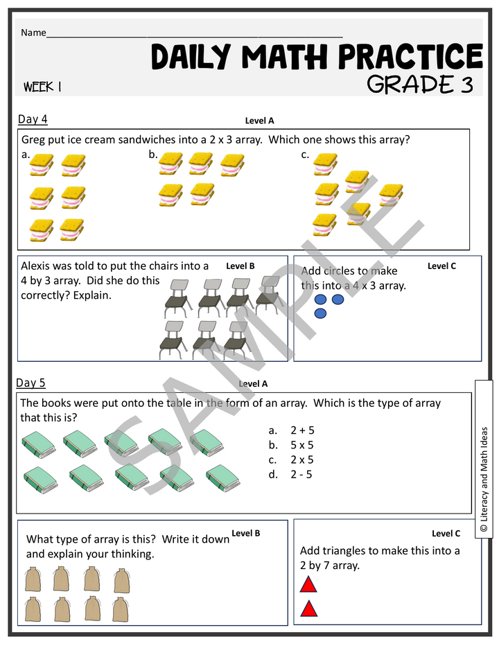 3rd Grade Differentiated Daily Math Practice: Month 1 Review