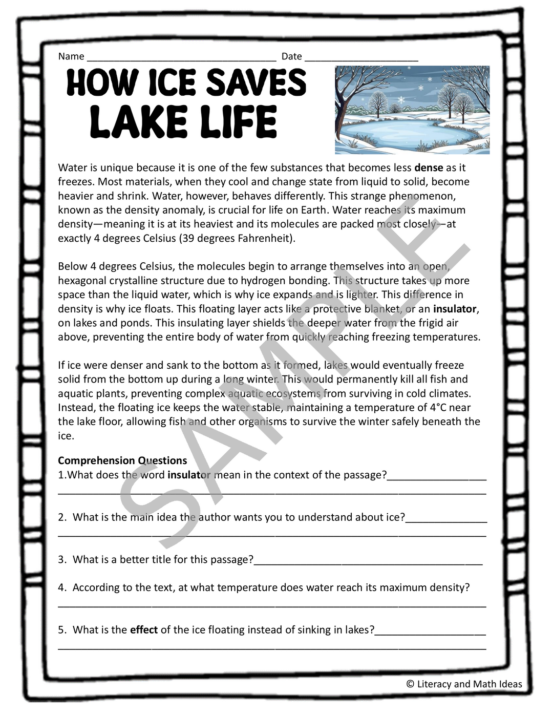 Winter Science Reading Comprehension Passage & Digital Christmas Game