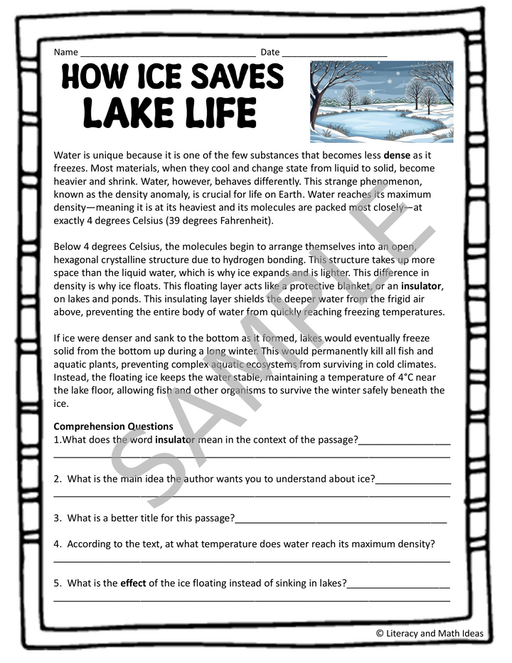 Winter Science Reading Comprehension Passage & Digital Christmas Game