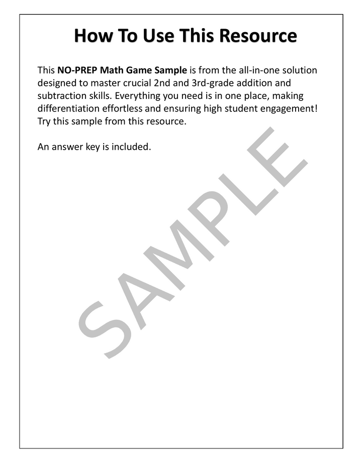 Free No-Prep Double-Digit Addition Game