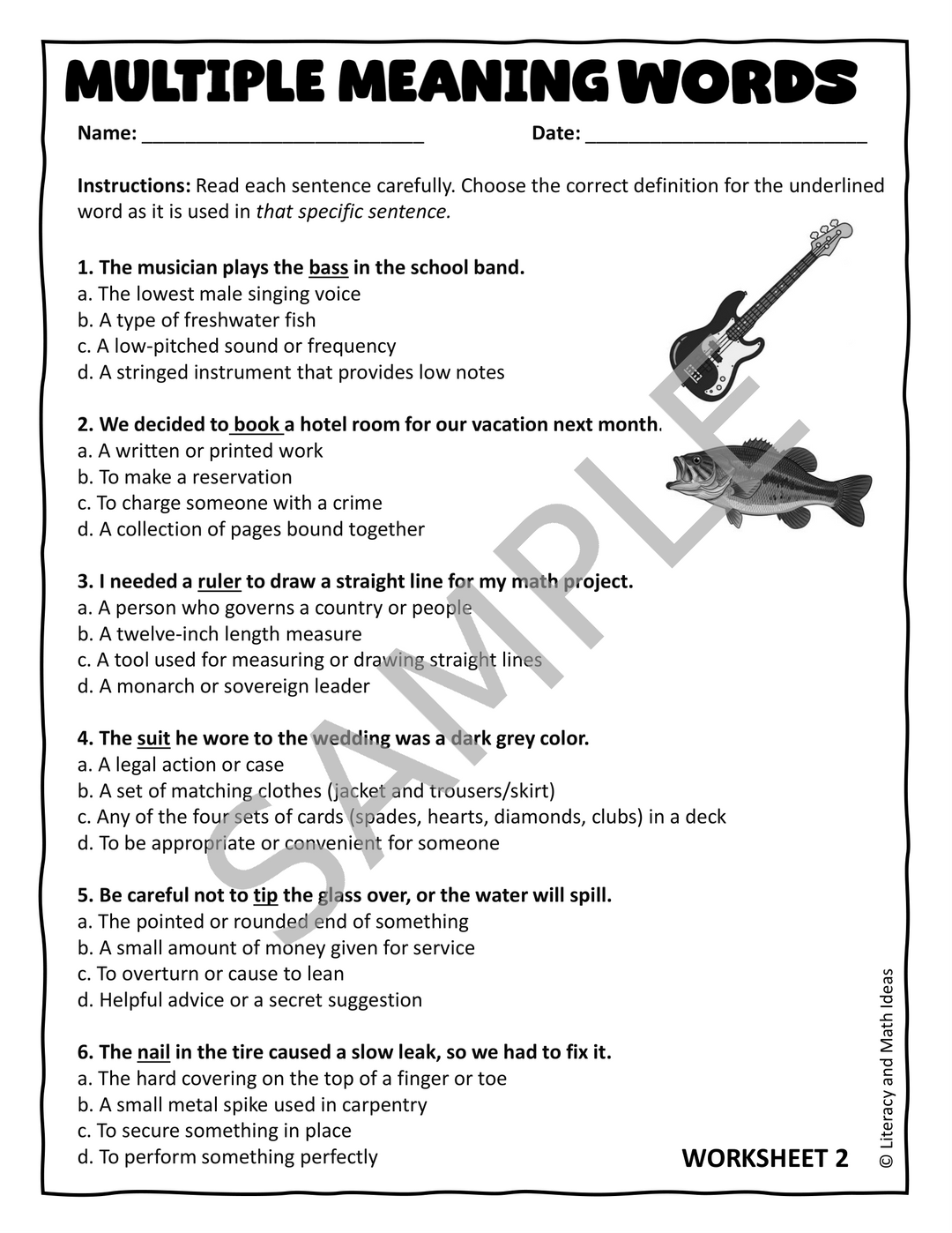 Multiple Meaning Words Worksheets, Task Cards & Slide Presentation