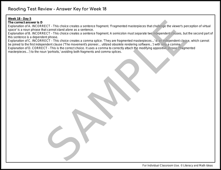 Daily SAT Reading Practice Weeks 17-20: Grammar & Comprehension Review