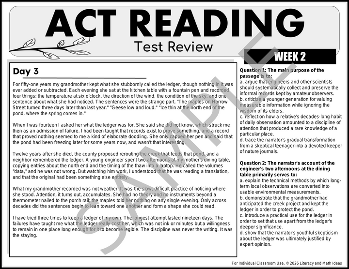 Daily ACT Reading Comprehension Practice - Week 2