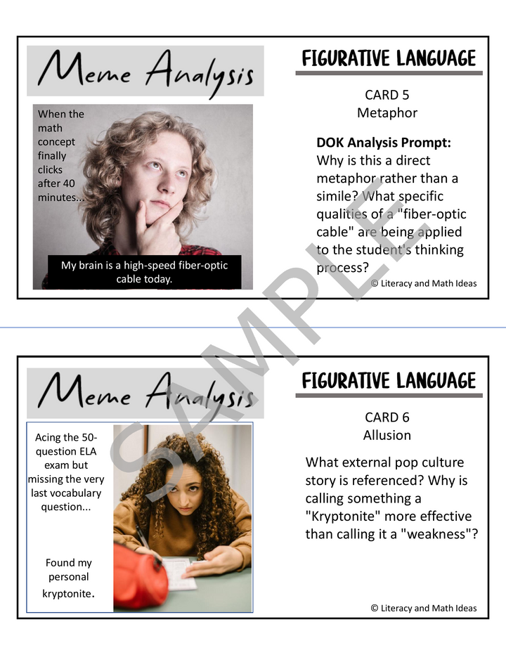 Figurative Language Meme Task Cards: Literary Devices Analysis Stations