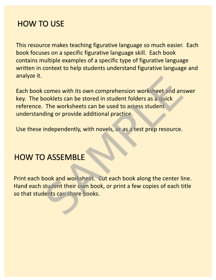 Figurative Language Mini-Books and Worksheets: Similes, Metaphors, Idioms & More