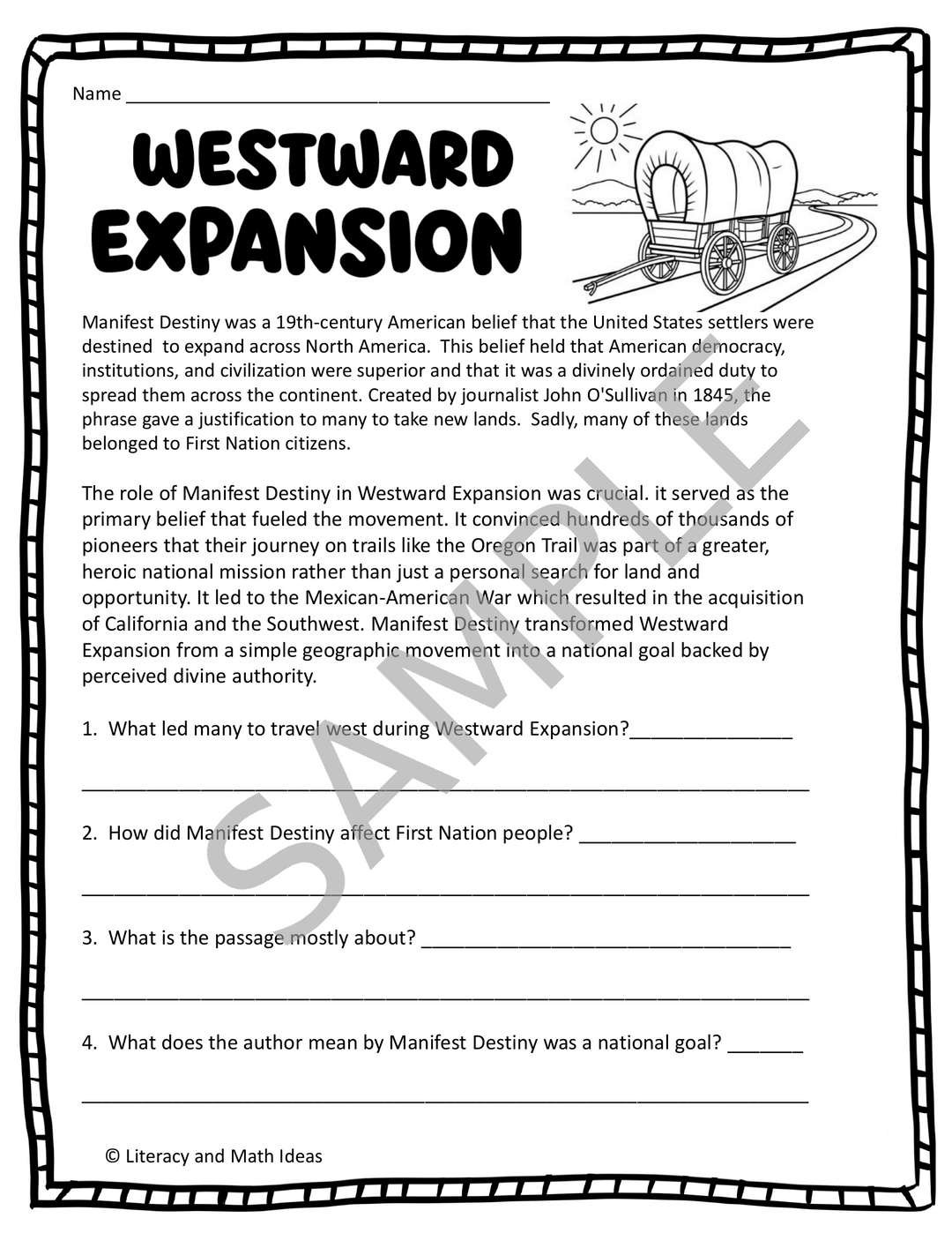 Free Westward Expansion & Manifest Destiny Worksheet, Video & Interactive Game