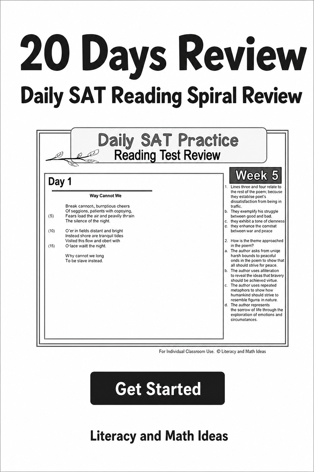 Daily SAT Reading Practice: Weeks 5-8 (Month 2)