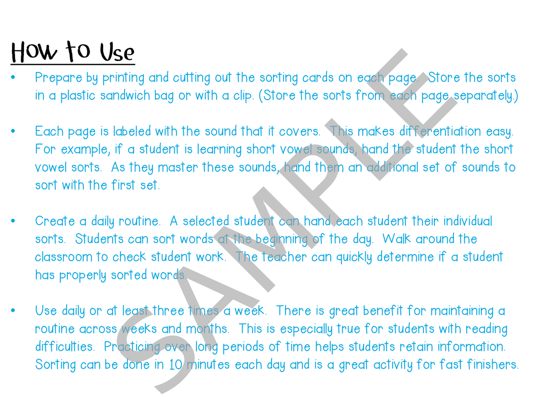 Phonics Sorts: Vowels, Blends, Digraphs, Diphthongs & R-Controlled Words