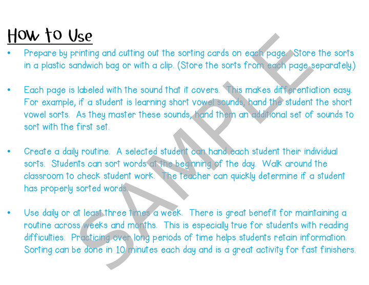 Phonics Sorts: Vowels, Blends, Digraphs, Diphthongs & R-Controlled Words