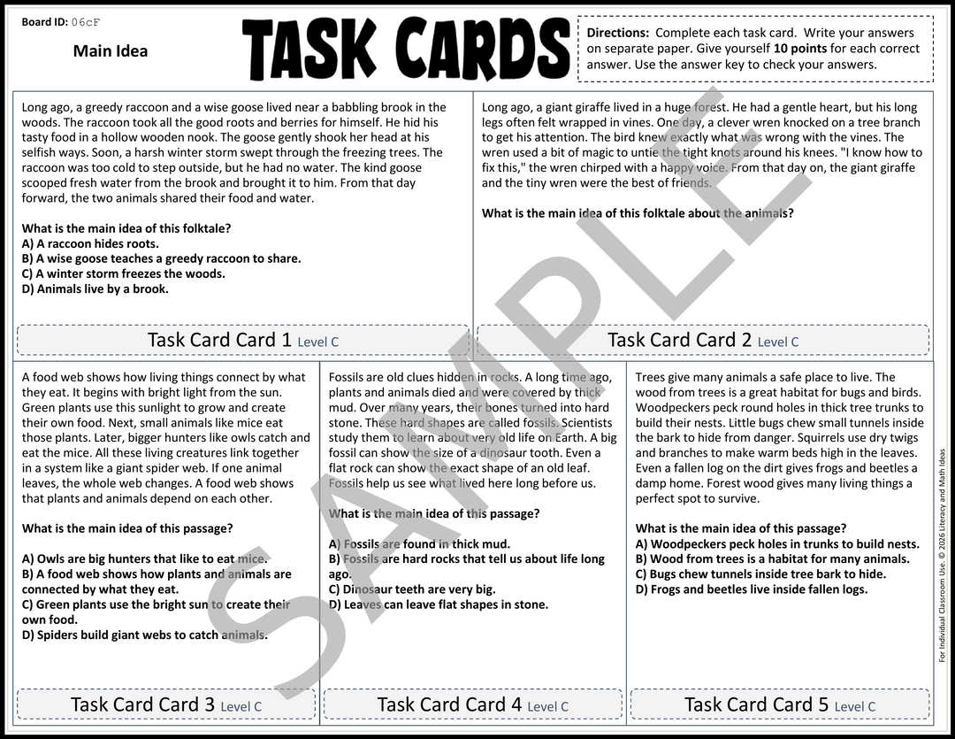 No Prep 3rd Grade Main Idea Task Cards | Science of Reading & Test Prep