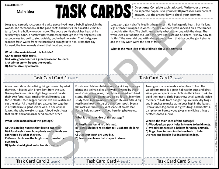 No Prep 3rd Grade Main Idea Task Cards | Science of Reading & Test Prep