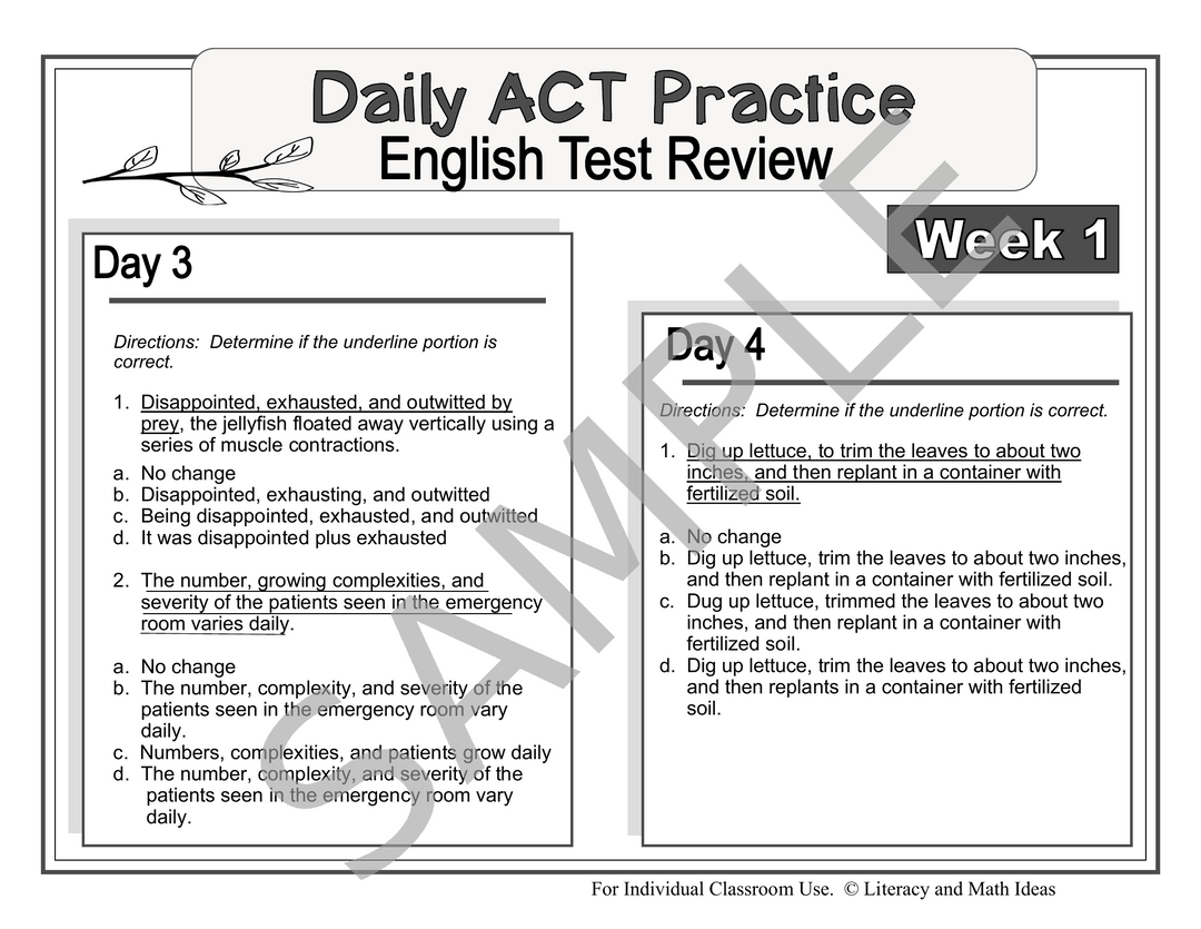 ACT English Prep: 8-Week Daily Spiral Review & Bell Ringers
