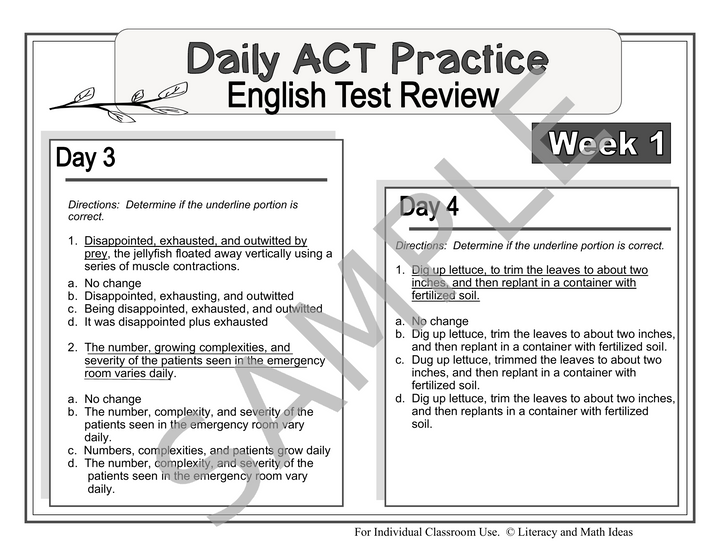 ACT English Prep: 8-Week Daily Spiral Review & Bell Ringers