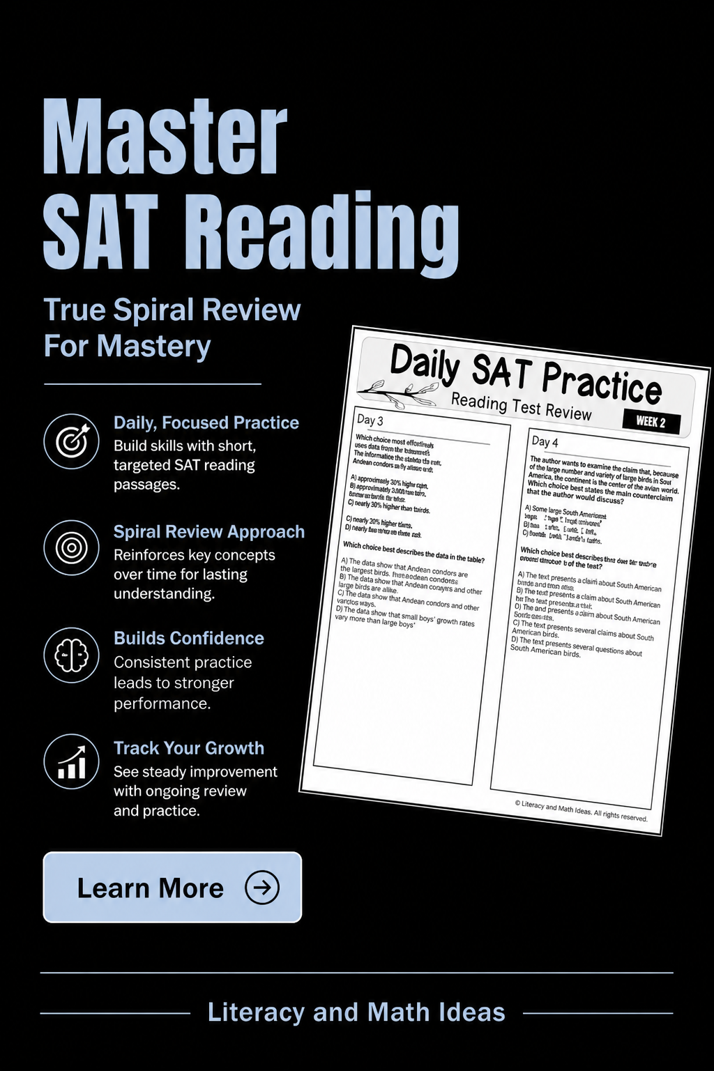 Daily SAT Reading Practice: Weeks 29-32 (Month 8)